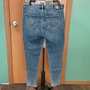 True Religion Blue Skinny Jeans with White Crystals